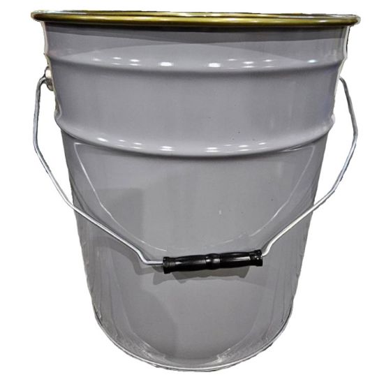 Picture of 5 Gallon Gray Steel Open Head Pail, Double Bead, Gold Phenolic Lining, UN Rated