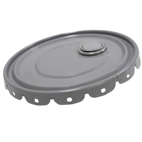 Picture of 5 GALLON GRAY UNLINED STEEL LUG COVER, W/ RIEKE SPOUT