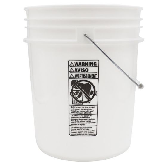 Picture of 5 Gallon White HDPE Plastic Open Head Pail, w/ Black CWL, Metal Handle, UN Rated