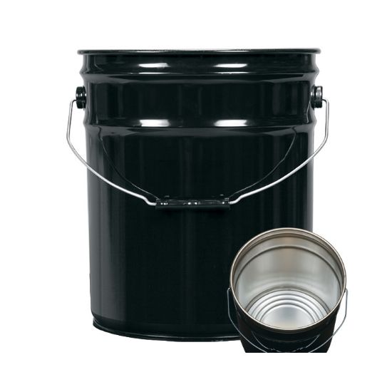 Picture of 5 Gallon Black Open Head Steel Pail, Rust Inhibited w/ Lug Cover