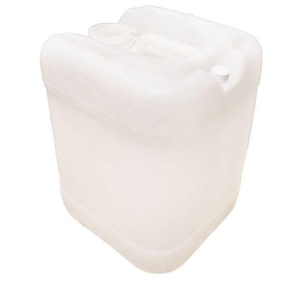 Picture of 20 Liter Natural HDPE Plastic Square Tight Head Pail, 70 mm, Tamper Evident, 6 TPI Dust Cap, Closed Vent, Dust Cover, 22 mm Cap Installed, UN Rated