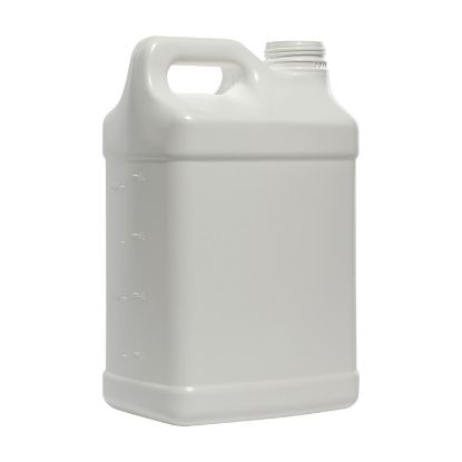 Picture of 10 Liter White HDPE F-Style Bottle, 63 mm Rieke Tamper Evident ABO, 2 x 1 White Reshipper w/ Divider & Hand Holes