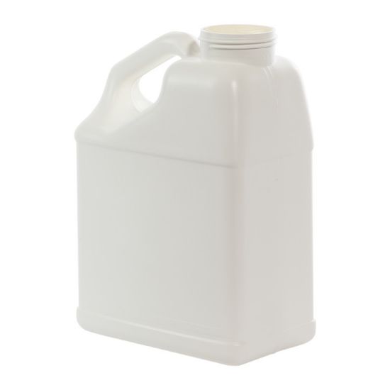 Picture of 128 oz White HDPE Plastic F-Style Slant Handle Bottle, 63mm 63-485, 140 Gram