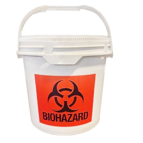 Picture of 3.5 Gallon White HDPE Screw Top Pail, UN Rated 1H2/Y19/S, Printed 2-Color Biohazard, New Generation w/ Screw Top Cover
