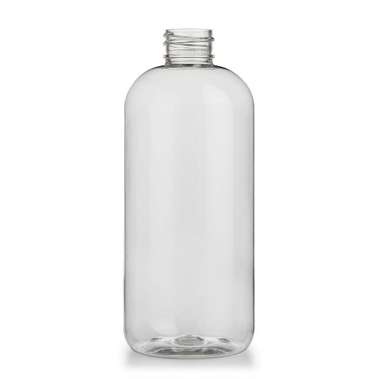 Picture of 16 oz Clear PET Plastic Boston Round Squat Bottle, 24mm 24-410, 32.5 Gram