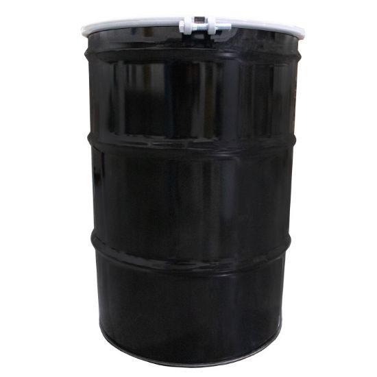 Picture of 55 Gallon Black Steel Open Head Drum, Red Phenolic Lining, w/ Black Cover w/ Low Density Gasket, 2" x 3/4" Fitting Poly Irradiated Gasket, UN Rated