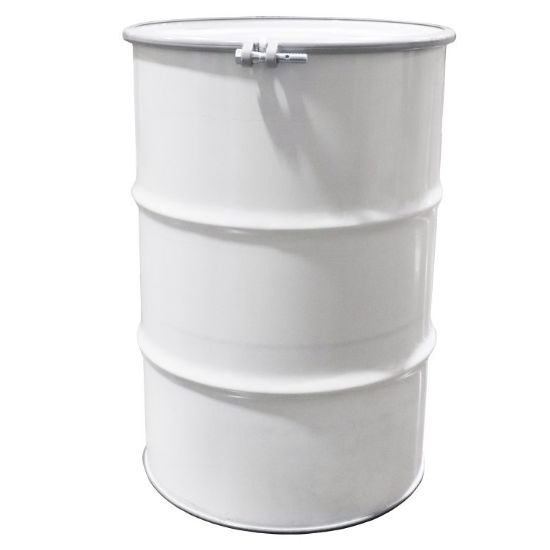 Picture of 55 Gallon White Steel Open Head Drum, Rolling Hoops, Buff Epoxy Lining, w/ White Cover EPDM Gasket, No Fittings, 12 Gauge Bolt Ring, UN Rated
