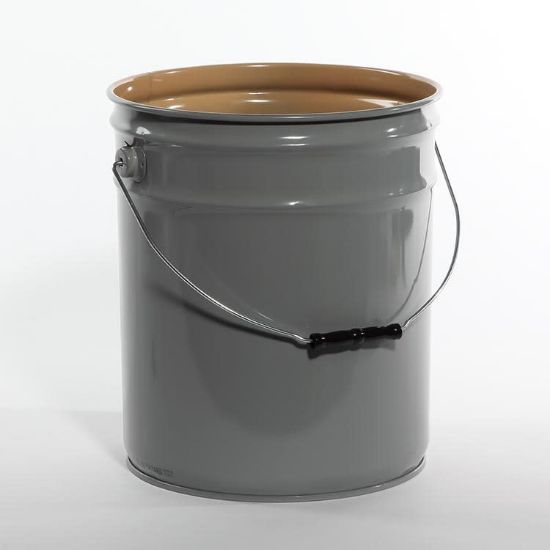 Picture of 5 Gallon Gray Steel Open Head Pail, 3.5 Double Bead, Buff Epoxy Lining, w/ Lug Cover, Flow in Gasket