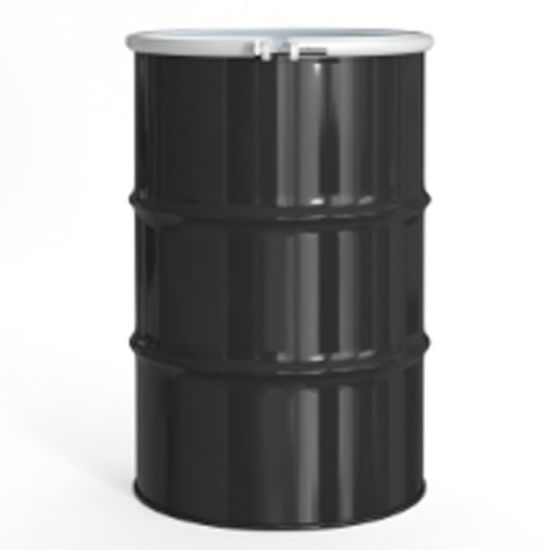 Picture of 30 Gallon Black Steel Open Head Drum, Unlined, w/ White Cover, 2" & 3/4" Tri-Sure Fittings, UN Rated