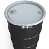 Picture of 30 Gallon Black Steel Open Head Drum, Unlined, w/ White Cover, 2" & 3/4" Tri-Sure Fittings, UN Rated
