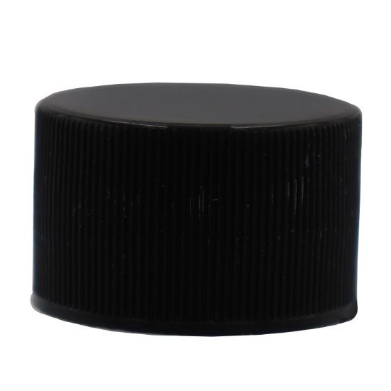 Picture of 28mm 28-410 Black PP Plastic Cap, Smooth Top, Ribbed Sides, F217 & PS22 Plain Liner