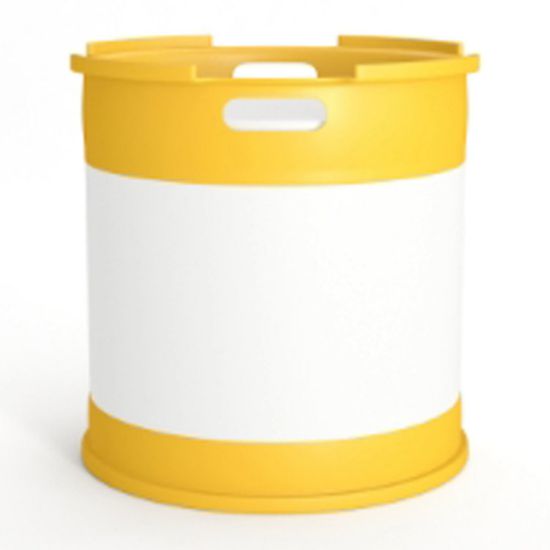 Picture of 15 Gallon Natural HDPE Plastic Tight Head Drum, 2" & 3/4" Fittings, Yellow Lifting & Foot Ring, UN Rated