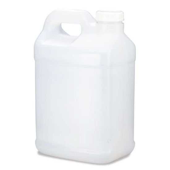 Picture of 2.5 Gallon Natural HDPE Plastic F-Style Rectangular Bottle, 2x1, Kraft Box, 63 mm Neck Finish