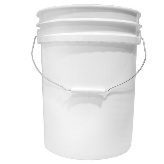 Picture of 20 Liter White HDPE Plastic Open Head Pail W/ Child Warning Label, Metal Bail