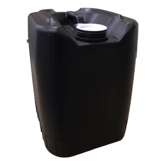 Picture of 5 Gallon Black HDPE Plastic Square Tight Head Pail, 70mm Tamper Evident, 21 Closed Vent Plug, w/ Integrated Handle, 6 TPI, w/ Dust Cap