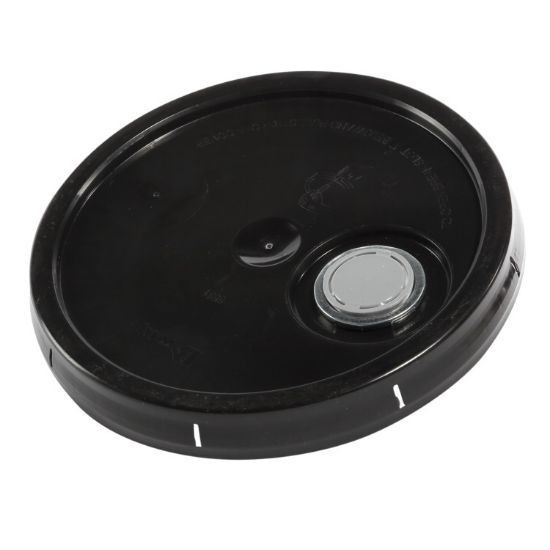 Picture of 3.5 - 6 Gallon Black HDPE Plastic Tear Tab Pail Cover w/ Rieke Flex Spout, EPDM Gasket