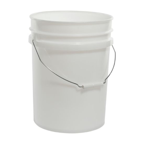 Picture of 20 Liter White HDPE Plastic Open Head Pail, Gold CWL, UN Rated