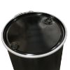 Picture of 55 Gallon Black Straight Side Steel Drum, Unlined, w/ Black Cover, 2" & 3/4" Nylon Fittings, Lever Lock, UN Rated