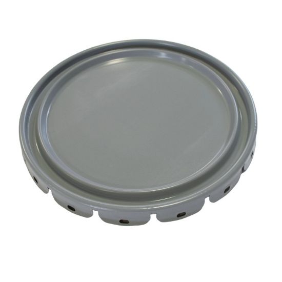 Picture of 2.5-7 Gallon  Gray Steel Pail Lug Cover, Rust Inhibited, No Fitting, Flow in Gasket, 24 Gauge, UN Rated
