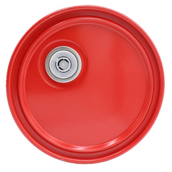 Picture of 2.5-7 Gallon Red Steel Pail Lug Cover, Rust Inhibited, Rieke Fitting, 24 Gauge, UN Rated