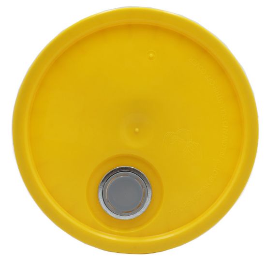 Picture of 3.5-6 Gallon Dark Yellow HDPE Plastic Pail Tear Tab Cover, Rieke Spout