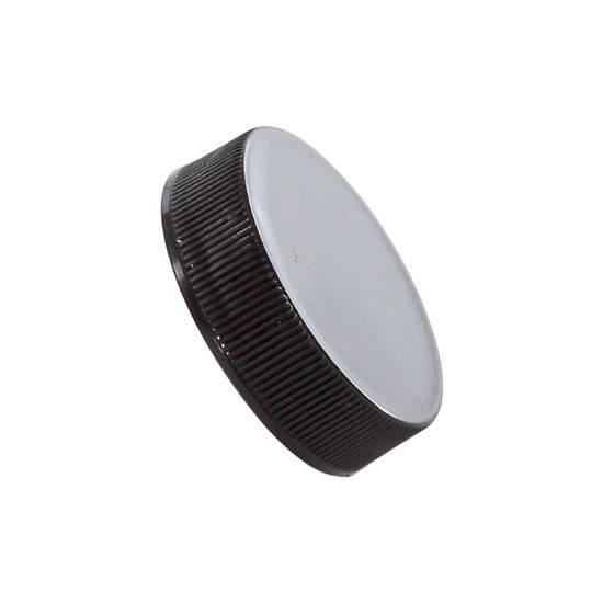Picture of 38 mm 38-400 Black PP Plastic Smooth Top, Ribbed Sides Cap with SG75 Plain Heat Seal for PE Liner