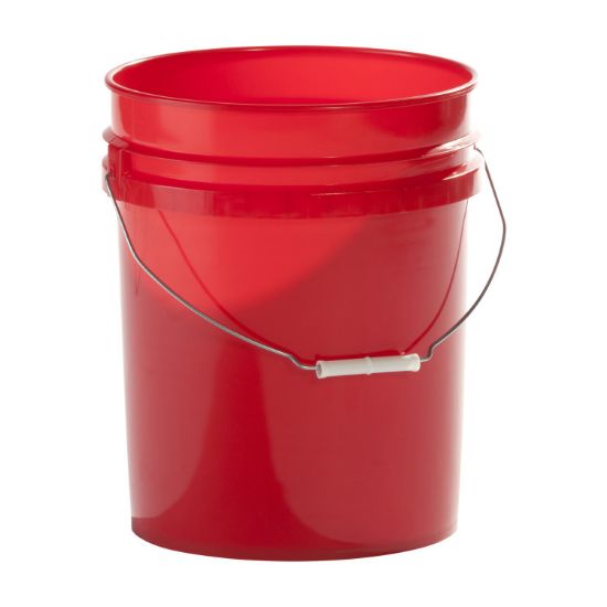 Picture of 5 Gallon Red HDPE Plastic Open Head Pail, Gold CWL, UN Rated