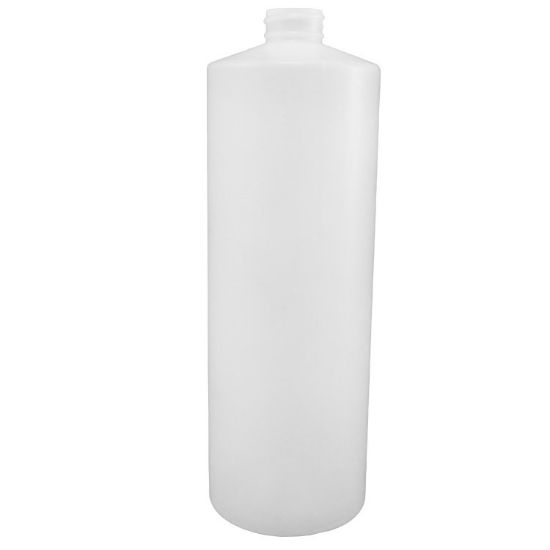 Picture of 32 oz Natural HDPE Plastic Cylinder Bottle, 28mm 28-400, 52 Gram, Fluorinated Level 5